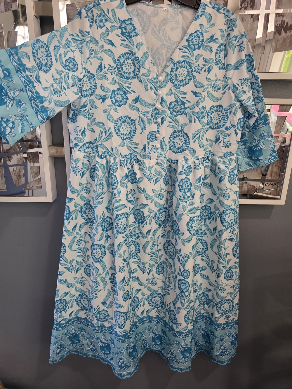 Kids Floral Button-Front Dress in Aqua Blue